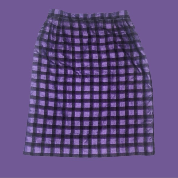 Silk Purple and Black Check pencil skirt - Picture 9 of 10